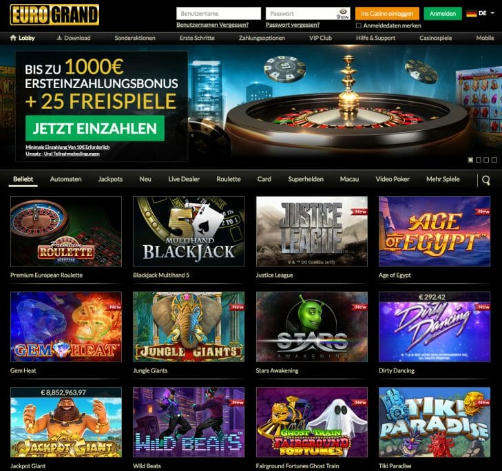 Eurogrand Casino Webseite