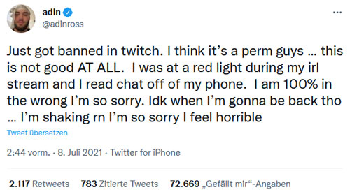 Adin Ross Twitch Ban on Twitter