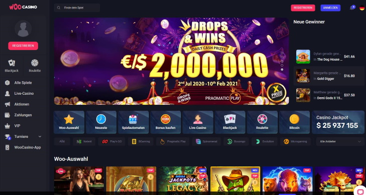 WooCasino Webseite