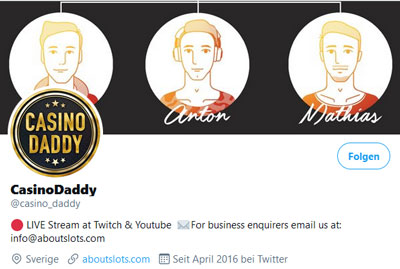 The title of the CasinoDaddy Twitter account