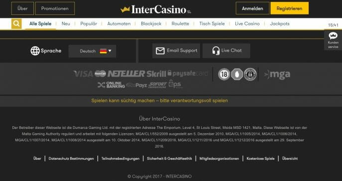 Intercasino Webseite