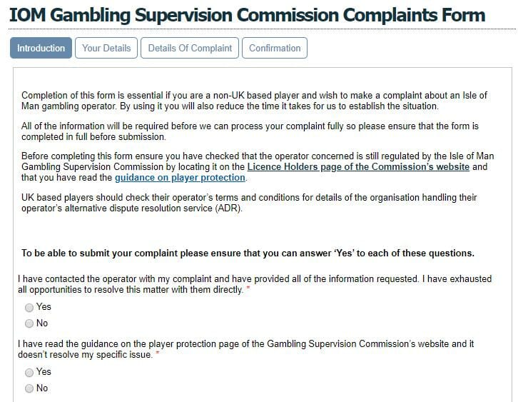 IOM Gambling Commission Form